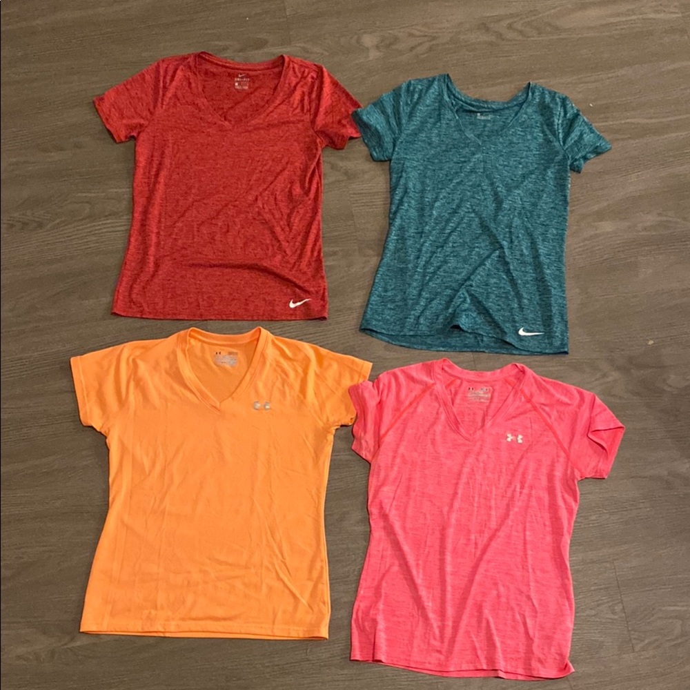 Women’s Nike and Under Armour Short Sleeve Dri-Fit and Heat Gear Medium 4 Pack